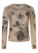 Thumbnail Top beige imprimé coupe moulante pourvu d'un col rond et de manches longues