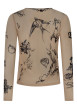 Thumbnail Top beige imprimé coupe moulante pourvu d'un col rond et de manches longues - Image 2