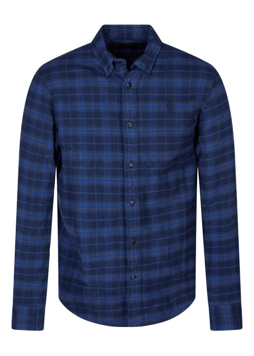 Chemise en coton bleu foncé à carreaux pourvue d'une coupe droite