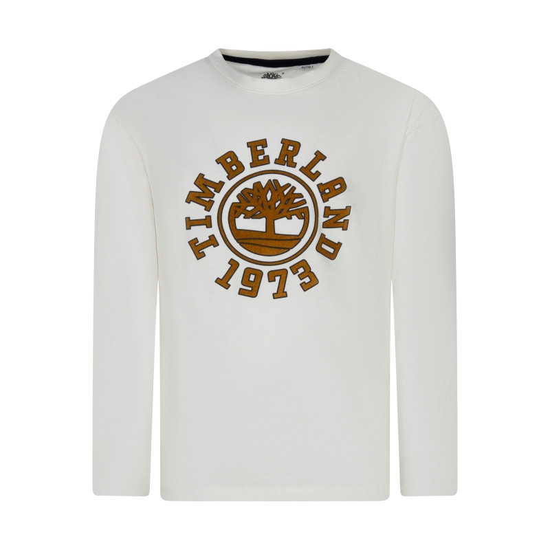 Timberland - T-shirt à Manches Longues En Coton Blanc Orné D'un Imprimé Logotypé - Blanc