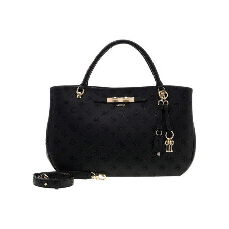 Sac à main noir en simili-cuir gauffré avec des...