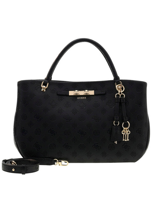 Sac à main noir en simili-cuir gauffré avec des...