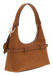 Thumbnail Sac à main porté épaule en suède camel orné d'un charms amovible - Image 2