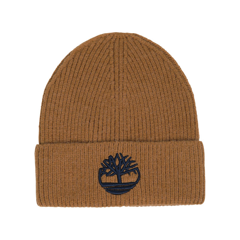 Timberland - Bonnet En Tricot Côtelé Camel à Un Revers Orné Du Logo Brodé - Brun