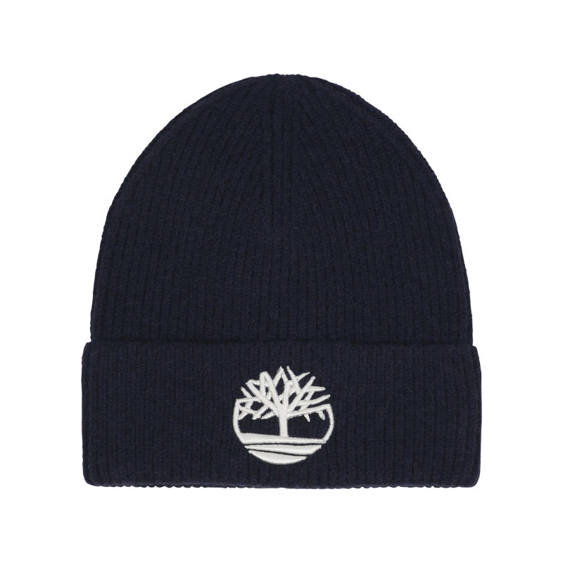 Timberland - Bonnet En Tricot Côtelé Bleu Nuit Avec Un Revers Orné Du Logo Brodé - Bleu Foncé