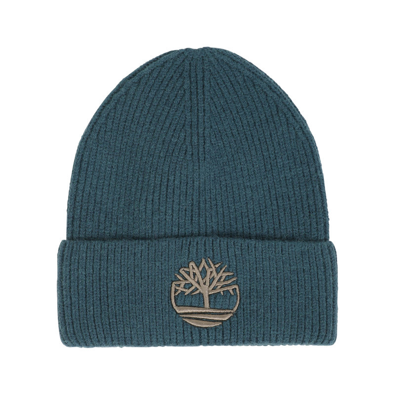 Timberland - Bonnet Pétrole En Tricot Côtelé Pourvu D'un Revers Avec Le Logo Brodé - Bleu Foncé