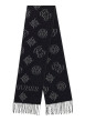 Thumbnail Écharpe noire à motifs monogrammes et avec des bords à franges