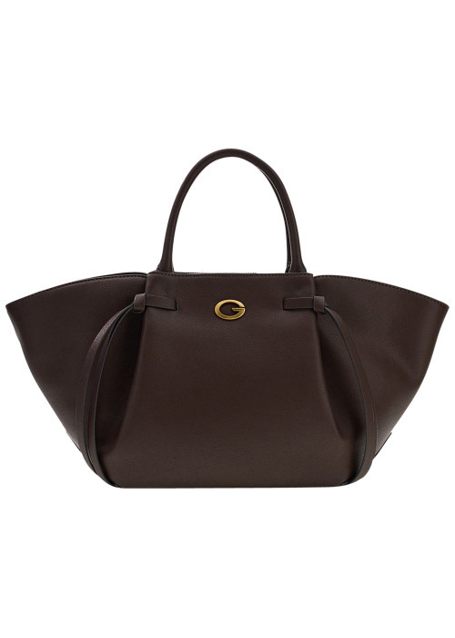 Sac à main porté épaule marron uni avec un zip...