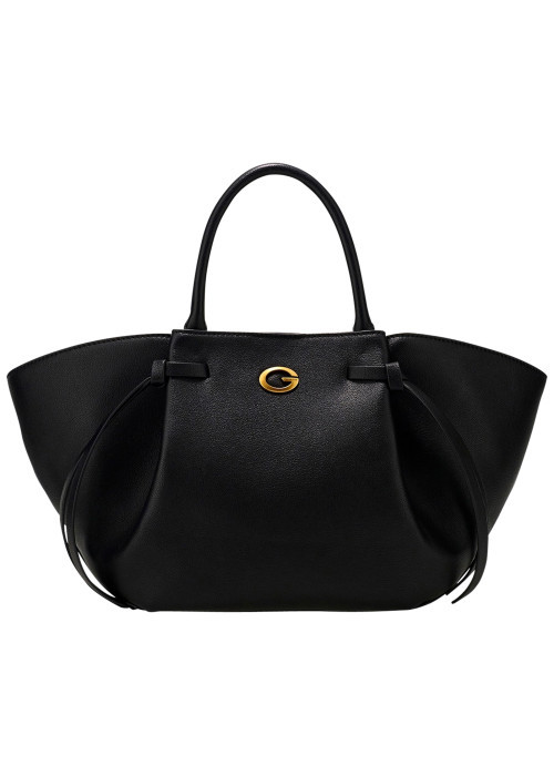 Sac à main Allegra noir uni avec une fermeture zippée et un bouton-pression