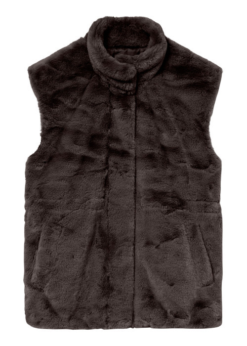 Gilet marron sans manche à coupe droite pourvu d'un col montant