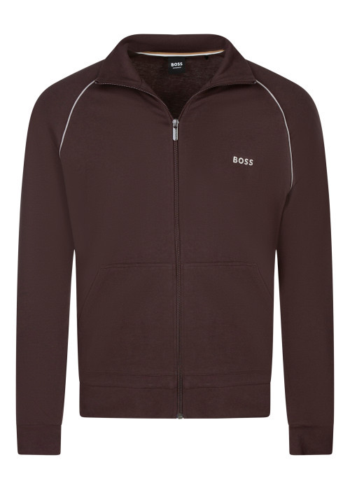 Sweat zippé en coton brun à coupe droite pourvu...