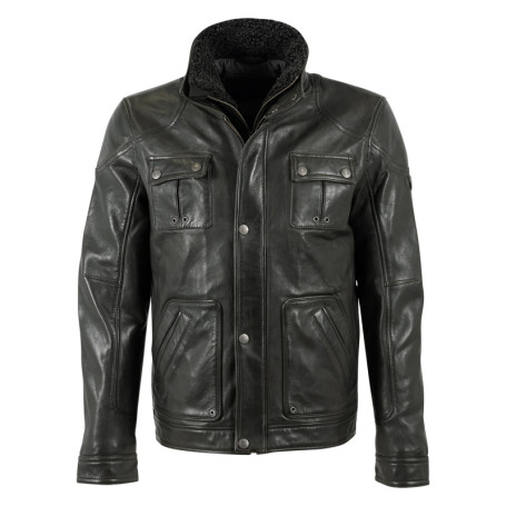 Blouson en cuir de mouton vert foncé à coupe...
