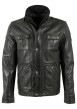 Thumbnail Blouson en cuir de mouton vert foncé à coupe droite pourvu d'un col montant