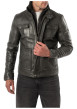 Thumbnail Blouson en cuir de mouton vert foncé à coupe droite pourvu d'un col montant - Image 3