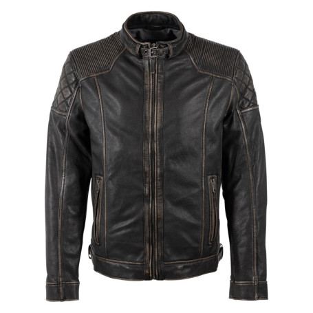 Blouson en cuir de mouton marron à coupe droite...