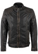 Thumbnail Blouson en cuir de mouton marron à coupe droite pourvu d'un col motard