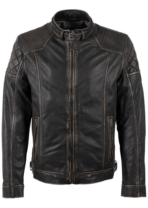 Blouson en cuir de mouton marron à coupe droite...
