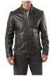 Thumbnail Blouson en cuir de mouton marron à coupe droite pourvu d'un col motard - Image 3