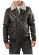Thumbnail Blouson en cuir de mouton marron à coupe droite pourvu d'un col à revers - Image 3