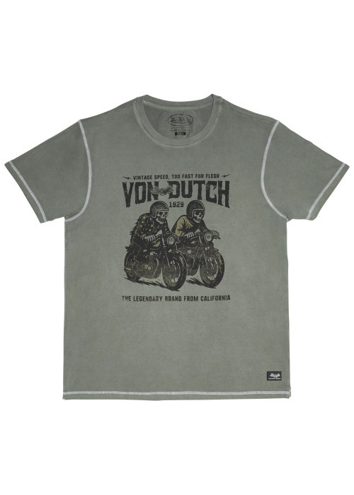 T-shirt délavé en coton kaki à imprimé motards...