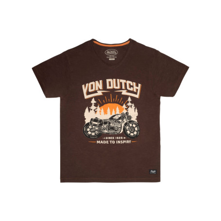 T-shirt en coton marron à imprimé moto forêt...