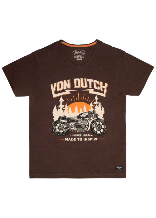 T-shirt en coton marron à imprimé moto forêt...
