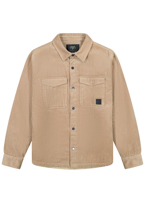 Surchemise en coton beige à coupe droite pourvue d'un col à revers