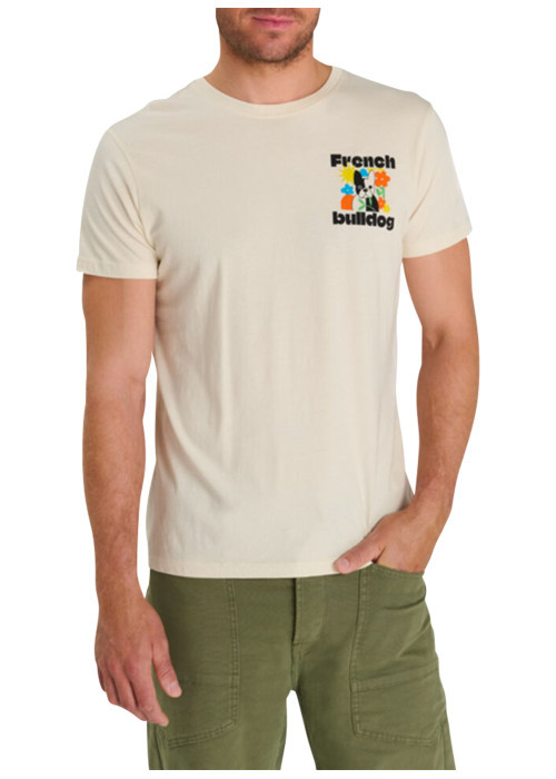 T-shirt en coton écru imprimé bouledogue...