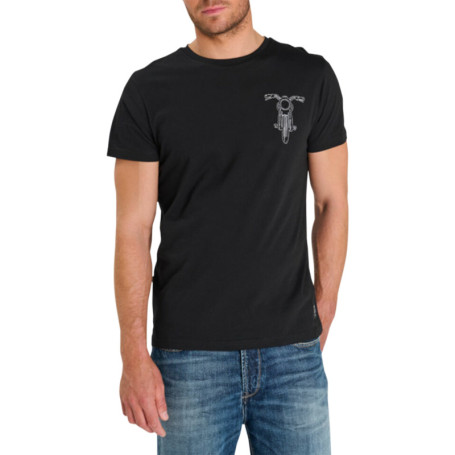 T-shirt col rond en coton noir avec imprimé...