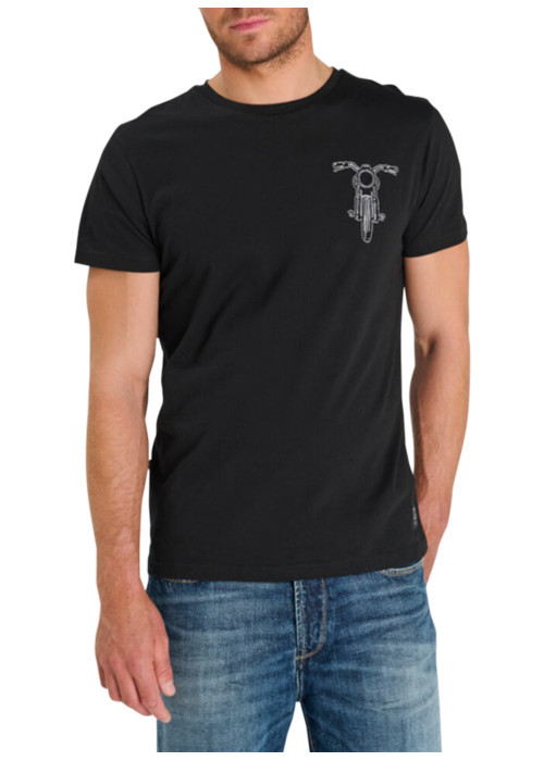 T-shirt col rond en coton noir avec imprimé...