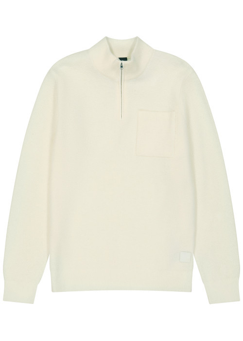 Pull écru uni coupe droite col camionneur et à...