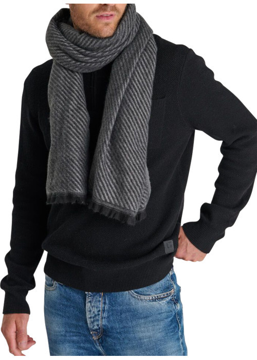 Écharpe anthracite pourvue d'un motif à rayures...