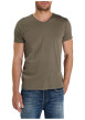 Thumbnail T-shirt en coton taupe avec une coupe droite pourvu d'un col V - Image 4