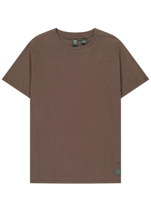 T-shirt en coton chocolat pourvu d'une coupe droite et d'un col rond