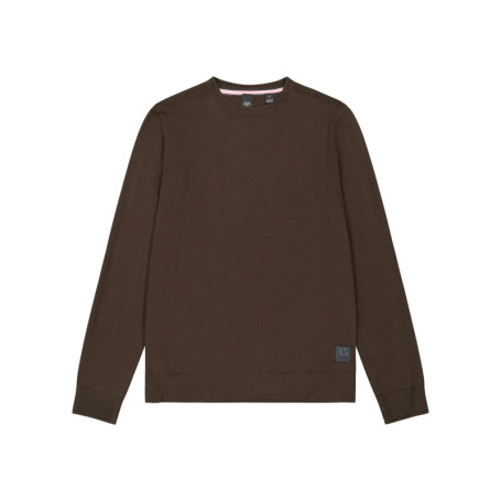 Pull marron à coupe droite pourvu d'un col rond...