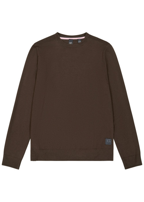 Pull marron à coupe droite pourvu d'un col rond...