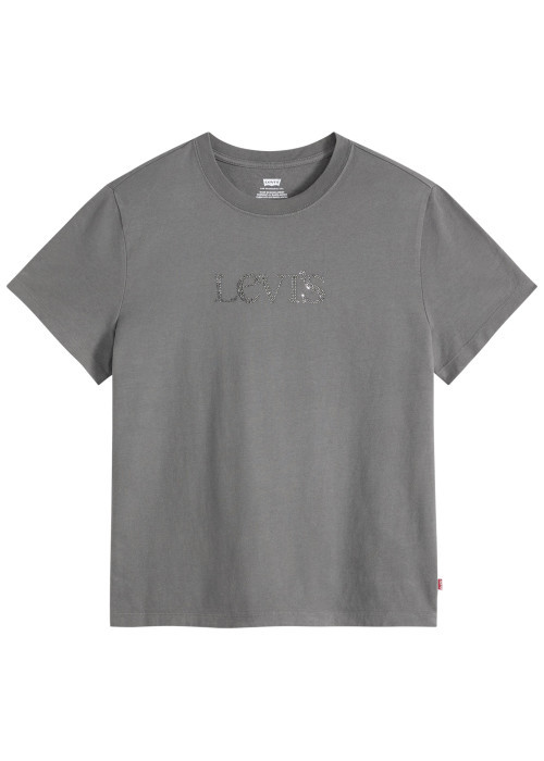 T-shirt en coton gris à coupe droite pourvu d'un col rond et de manches courtes