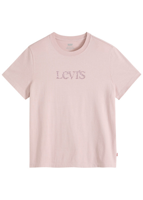 T-shirt en coton rose à coupe droite pourvu...