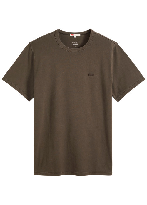 T-shirt en coton anthracite à coupe droite pourvu de manches courtes