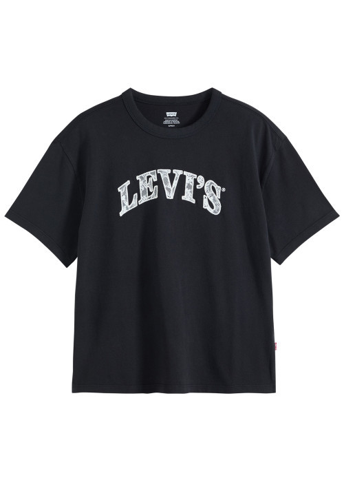 T-shirt en coton noir à coupe droite pourvu d'un col rond et de manches courtes
