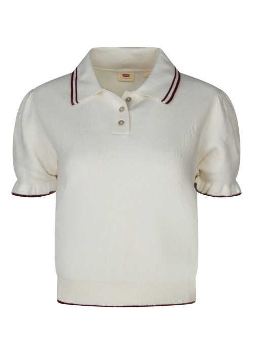 Pull écru à coupe ajustée pourvu d'un col polo...