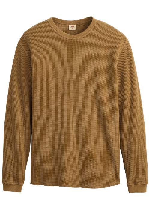 T-shirt en coton camel à coupe droite pourvu de manches longues