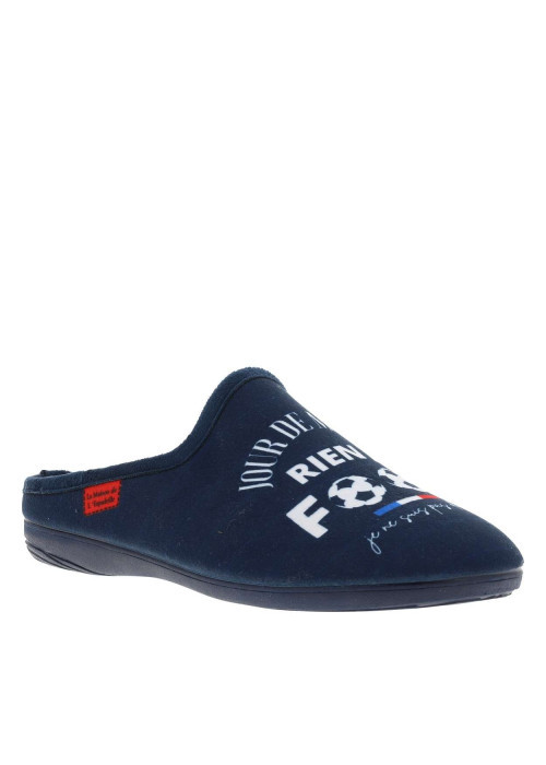 Mules bleues marine à talon plat avec imprimé...