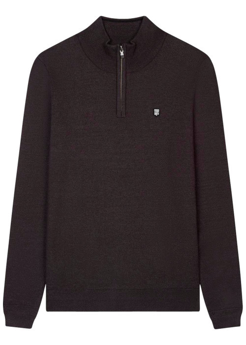 Pull anthracite chiné avec une coupe droite et un col camionneur