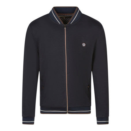 Sweat zippé bleu marine uni à col bomber avec...