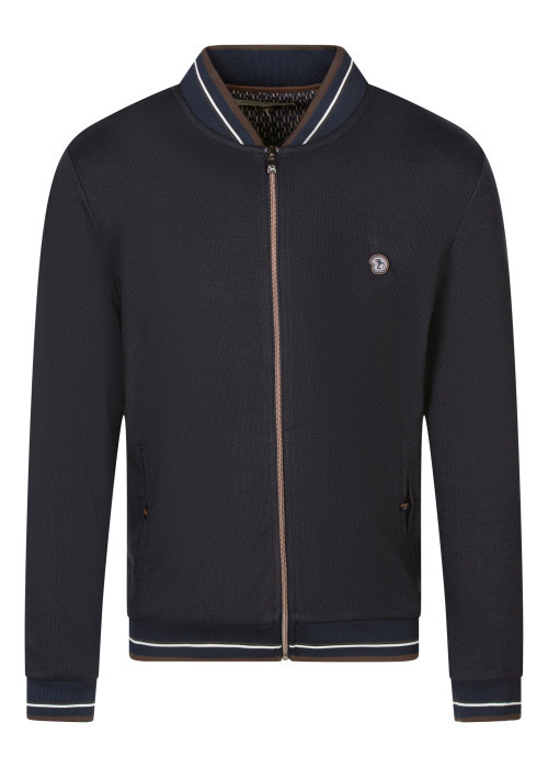 Sweat zippé bleu marine uni à col bomber avec des liserés et le logo