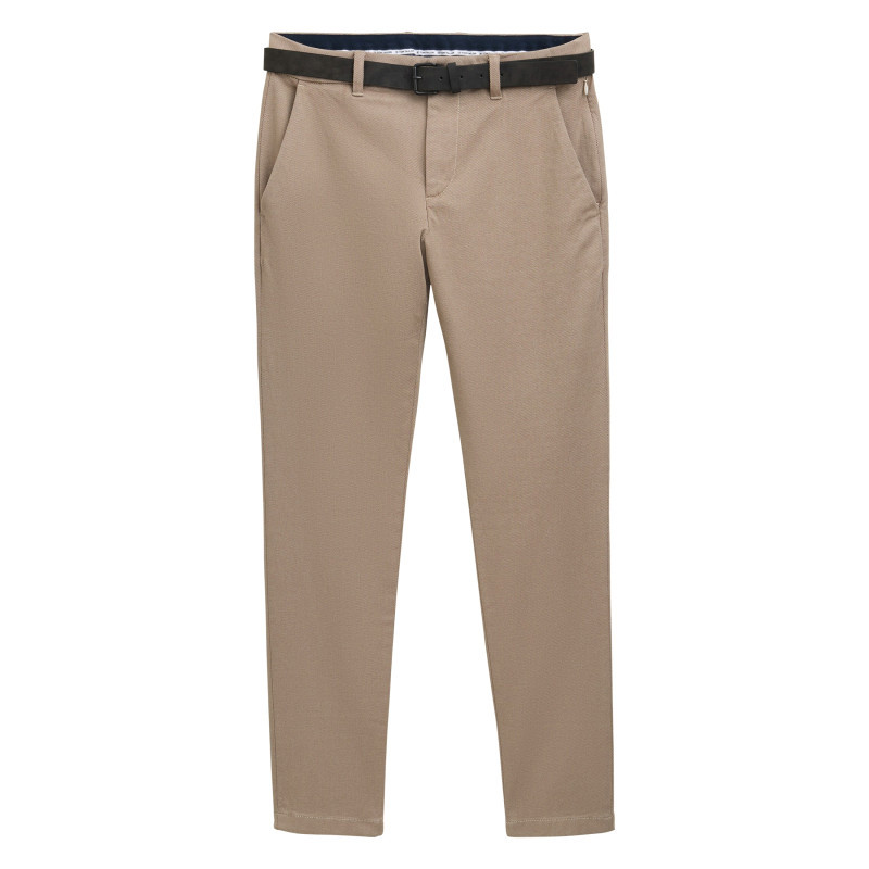 Tom Tailor - Pantalon Chino Traveler En Coton Beige Uni Avec Une Coupe Slim - Beige