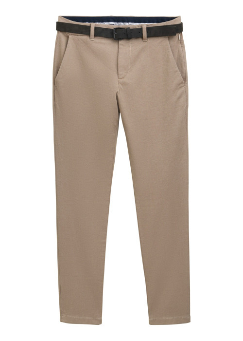 Pantalon Chino Traveler en coton beige uni avec...