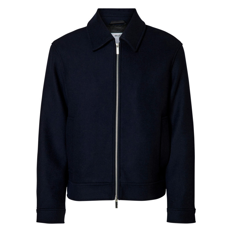 Selected Homme - Veste Philip Marine Unie à Coupe Droite Avec Col Italien Et Manches Longues - Marine Selected Homme - Veste Philip Marine Unie à Coupe Droite Avec Col Italien Et Manches Longues - Marine