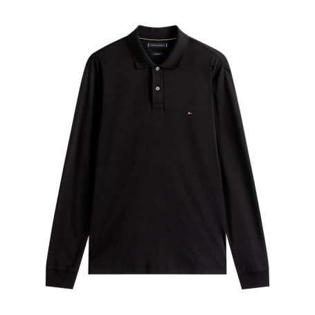 Polo en coton noir uni avec une coupe droite et...
